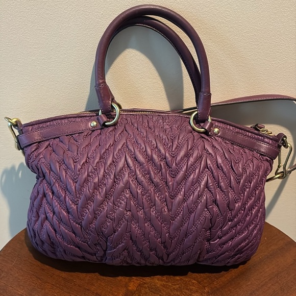 Coach Madison Sophia quilted Satchel shoulder bag dark purple excellent Cond - Picture 6 of 16